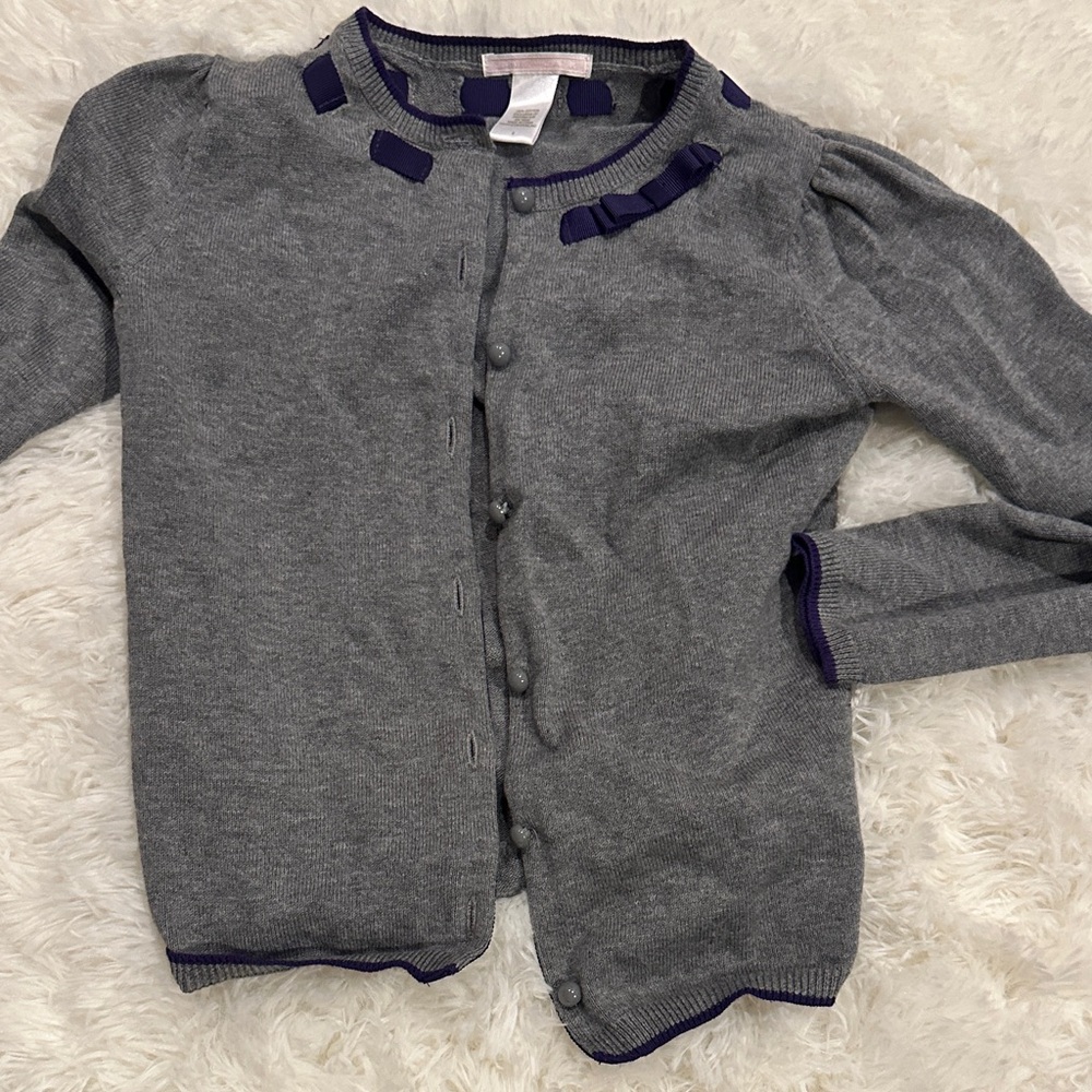 Janie & Jack Gray Cardigan with Purple Accents